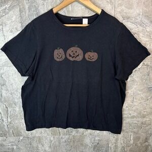 Black & orange Halloween pumpkin rhinestone t-shirt Woman's‎ XL #HalloweenVibes